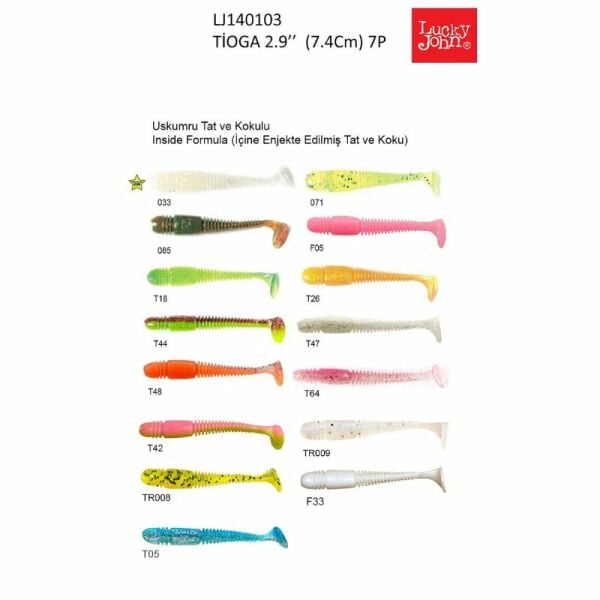 Lucky John Tioga 2.9'' (7.36 cm) 7P Silikon Yem T64